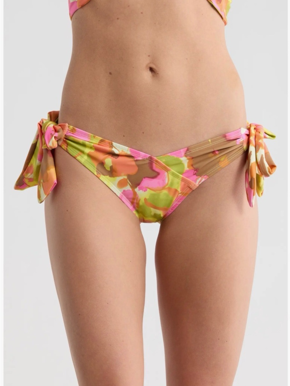 Free People Tie-Side Bikini Bottoms in Pink, Green & Orange Floral
